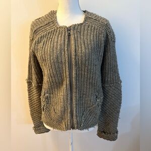 360 Sweater for Free People Zipper Cardigan Jacket Heather Brown Tweed med EUC